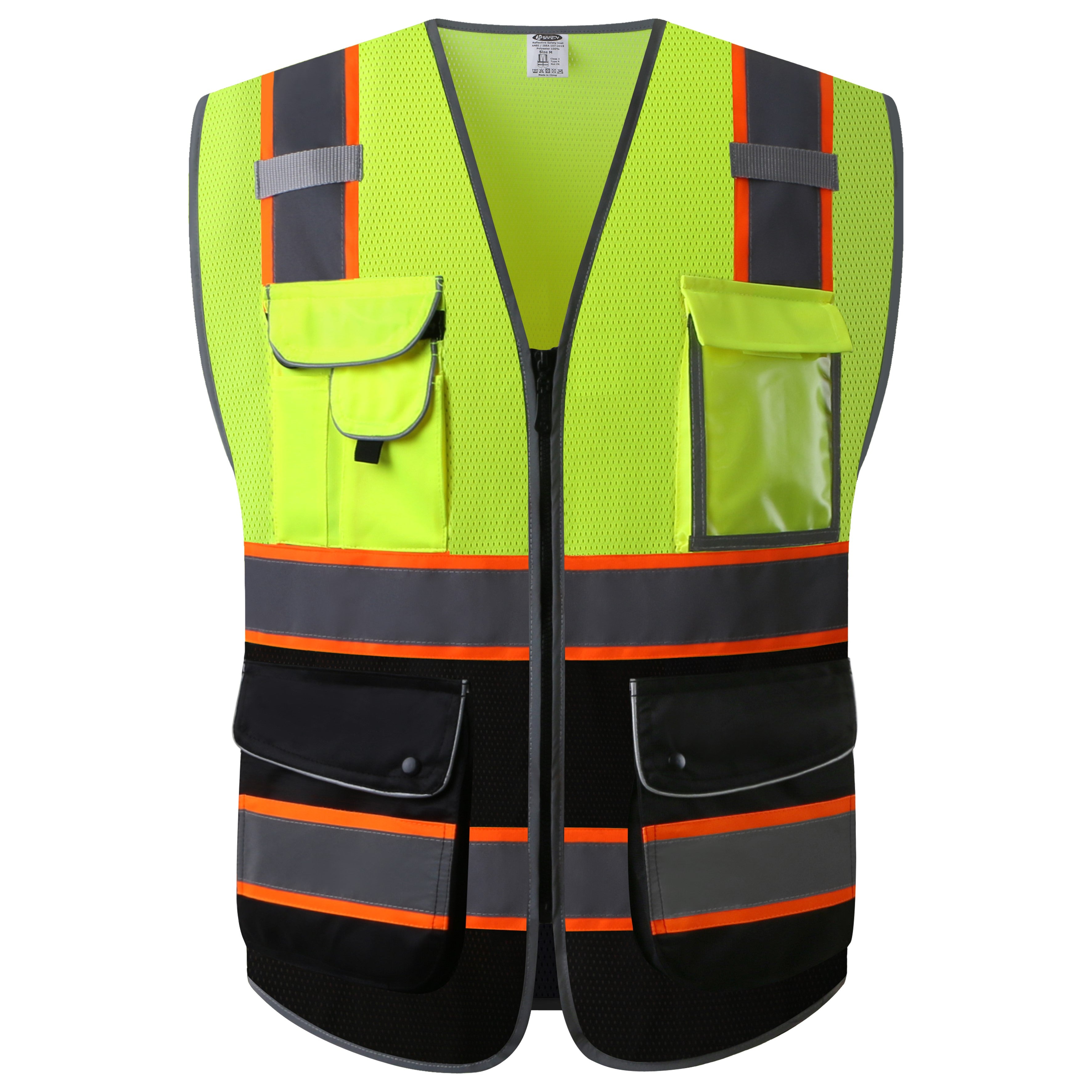 JKSafety 9 Pockets Mesh Hi-Vis Reflective Safety Vest, Two-Tone, Black  Bottom