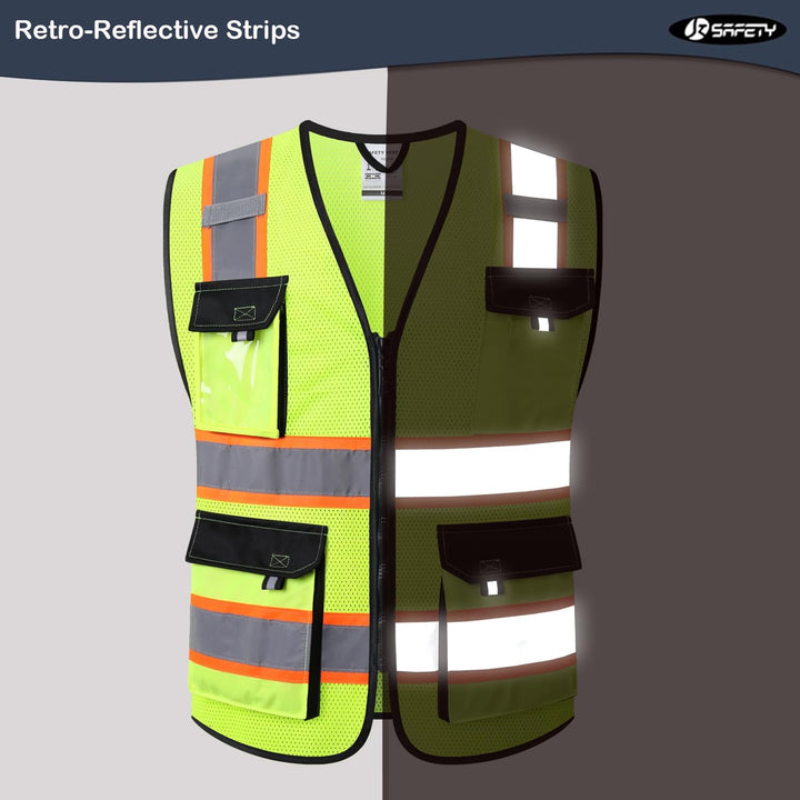 JKSafety 8 Pockets Two-Tone Mesh Hi-Vis Reflective Safety Vests (JK220)