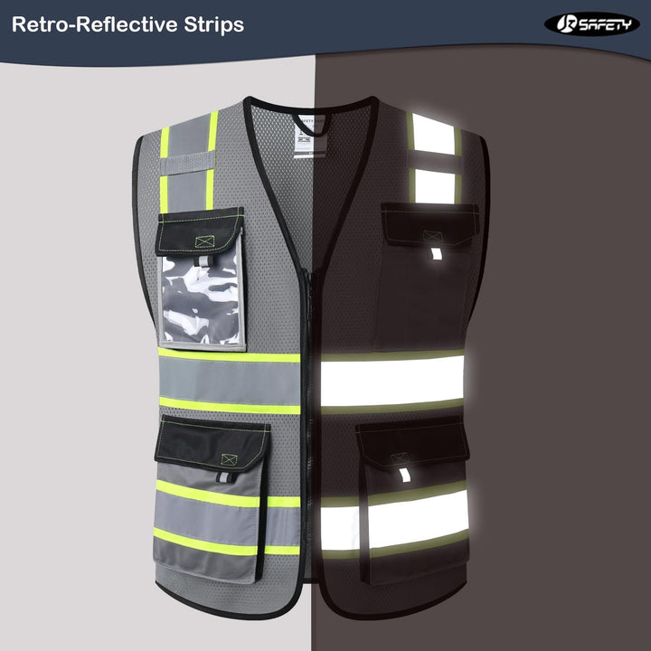 JKSafety 8 Pockets Two-Tone Mesh Hi-Vis Reflective Safety Vests (JK220)