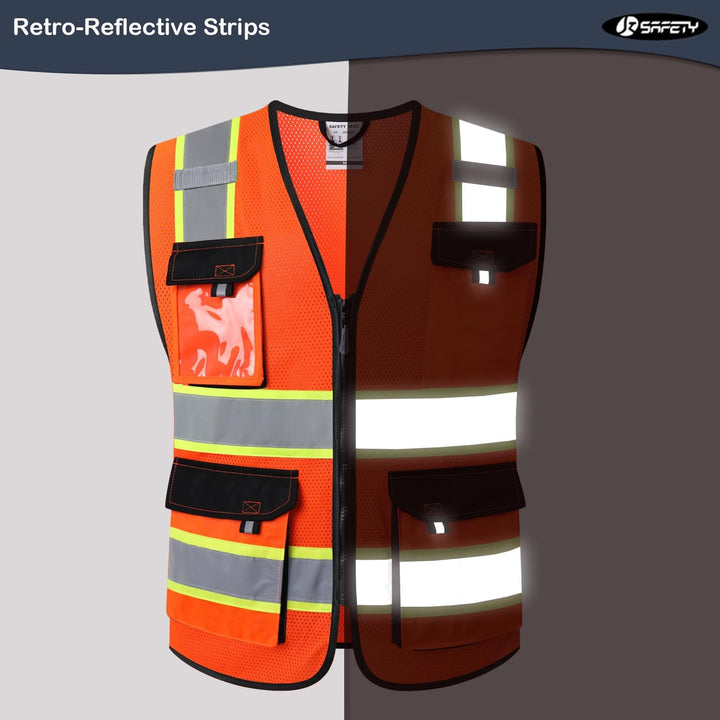 JKSafety 8 Pockets Two-Tone Mesh Hi-Vis Reflective Safety Vests (JK220)