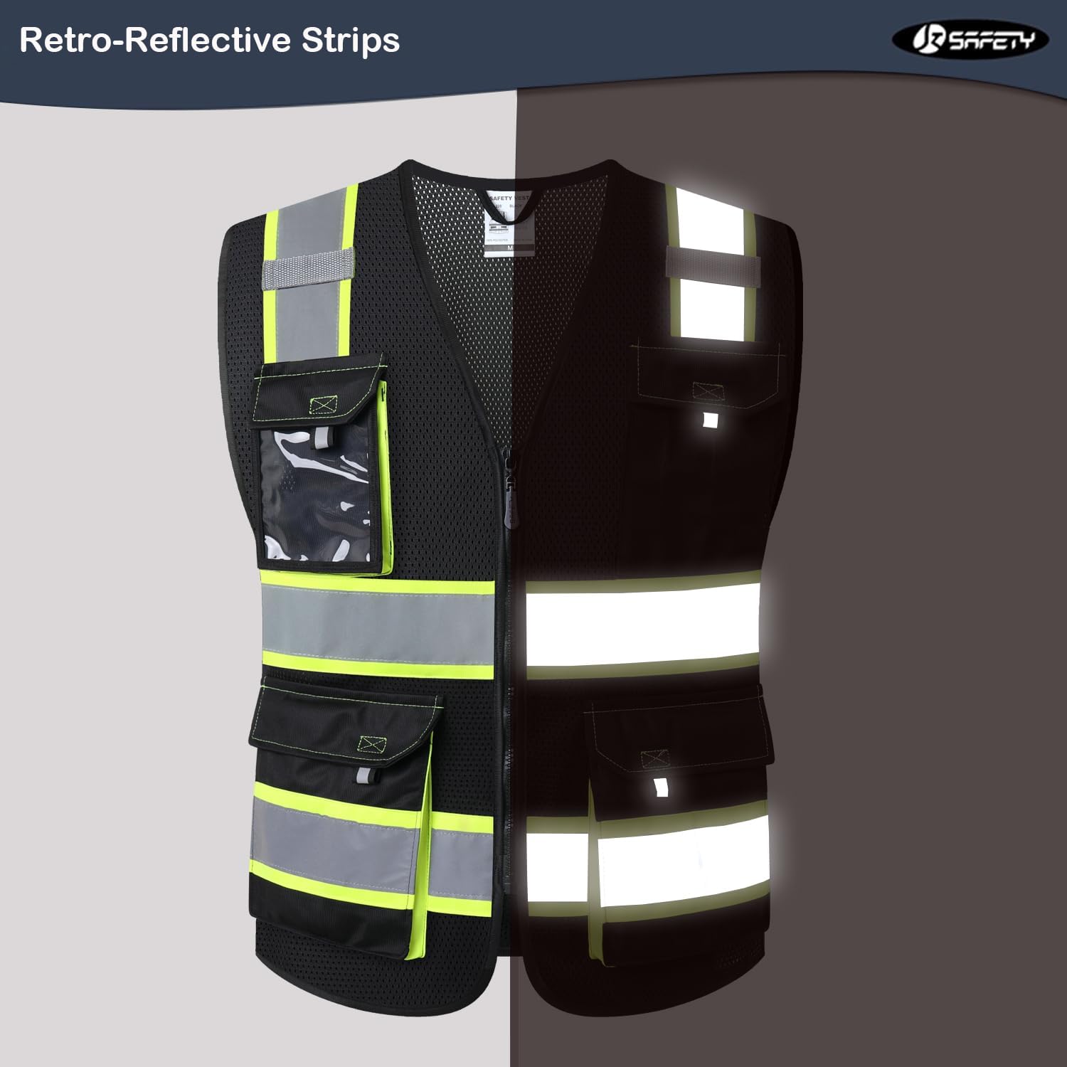 JKSafety 8 Pockets Two-Tone Mesh Hi-Vis Reflective Safety Vests