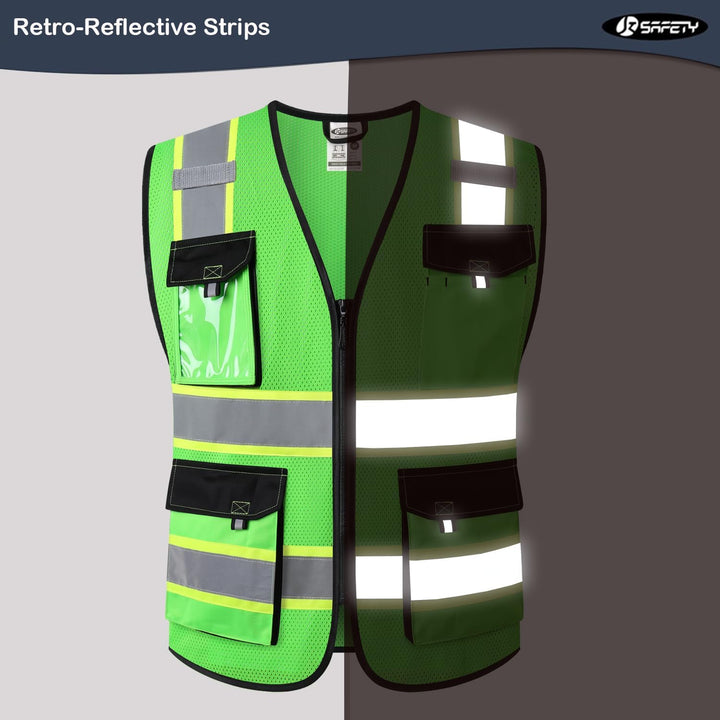 JKSafety 8 Pockets Two-Tone Mesh Hi-Vis Reflective Safety Vests (JK220)
