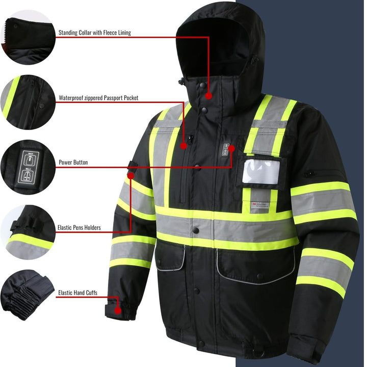 JKSafety 10 Pockets Waterproof Hi-Vis Reflective Winter Bomber Jacket (JK118)