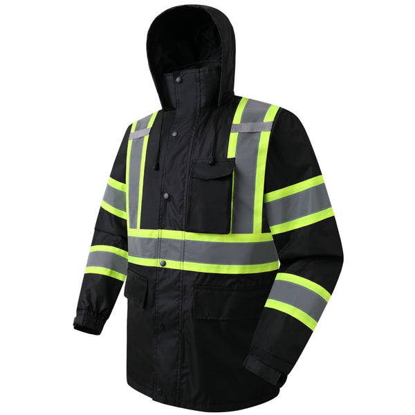 JKSafety Hi-Vis Reflective Safety Rain Jacket Waterproof Rain Gears HV Rain Jacket with Inner Mesh Lining (JKR117A)