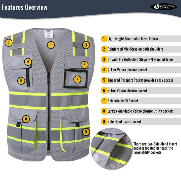 JKSafety 9 Pockets Hi-Vis Mesh Safety Vest, Two-Tone (JK140)