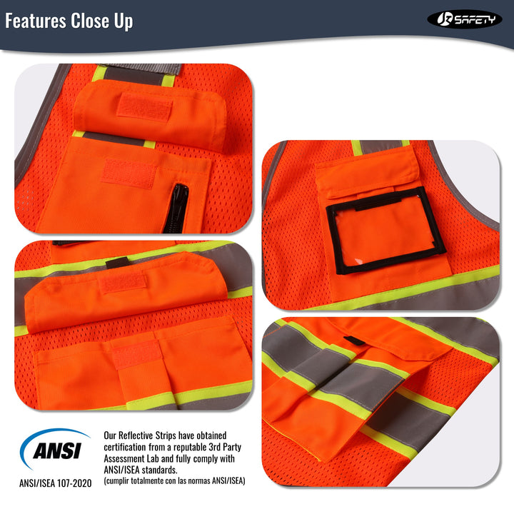 JKSafety 9 Pockets Hi-Vis Mesh Safety Vest, Two-Tone (JK140)