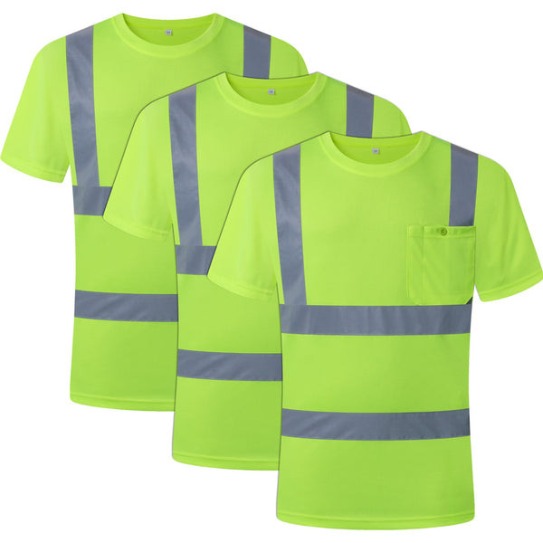 JKSafety Hi-Vis Short Sleeves Safety Construction T-Shits for Work 3-Pack (JKTS077-3P)