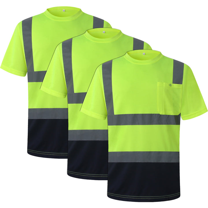 JKSafety 3-Pack Hi-Vis Reflective Safety Shirt Short Sleeve, Crew Neck, Black Bottom (JKTS077-3P)