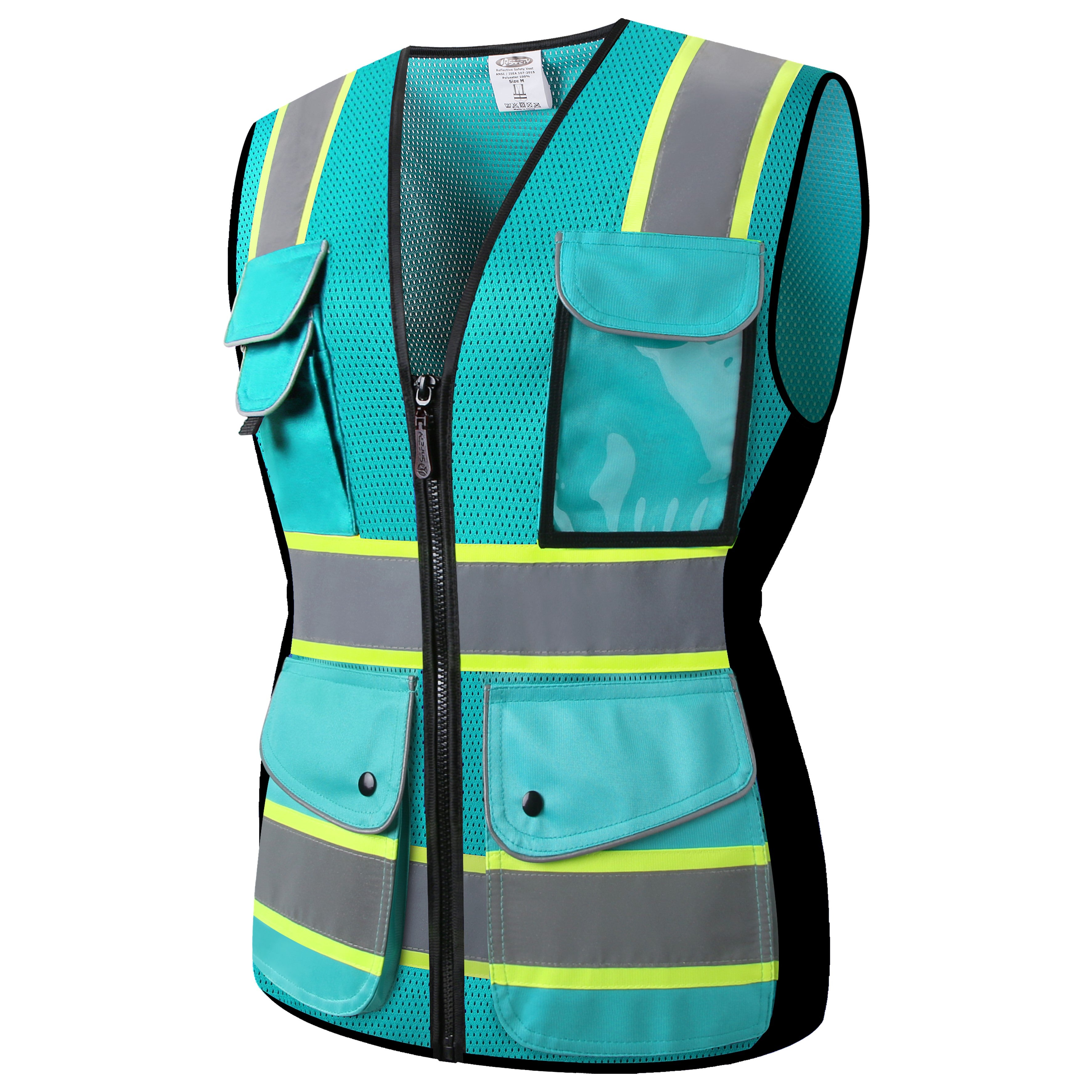 JKSafety Women Hi-Vis Reflective Safety Vest, 9 Pockets