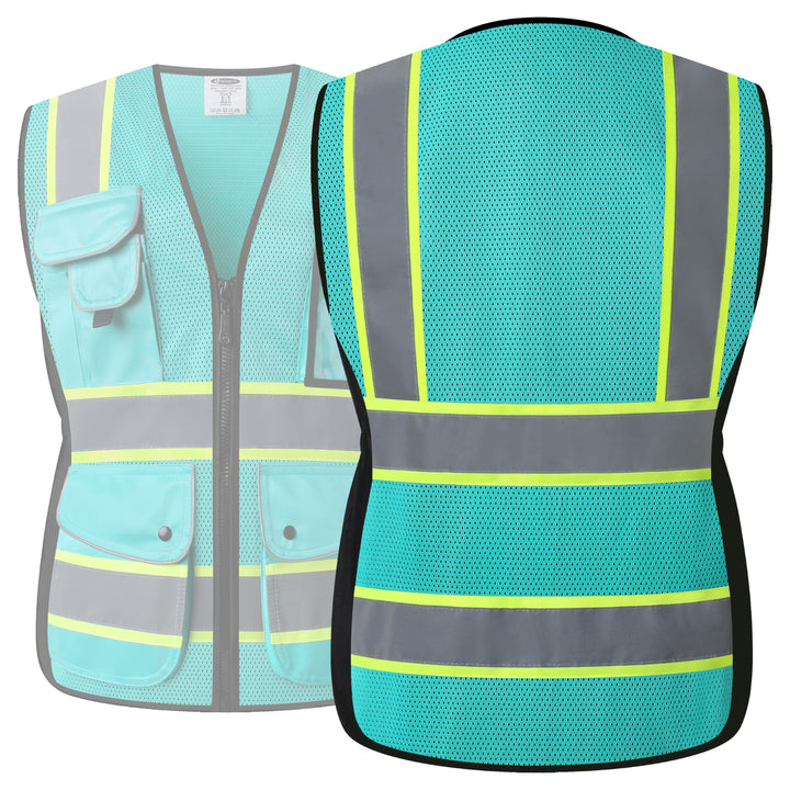 JKSafety 9 Pockets Women Mesh Two-Tone Hi-Vis Reflective Safety Vest (JK168)