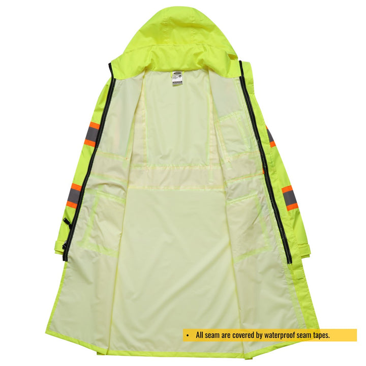 JKSafety Hi-Vis Reflective Safety Rain Gear, Waterproof Long Rain Jacket (JKR119)