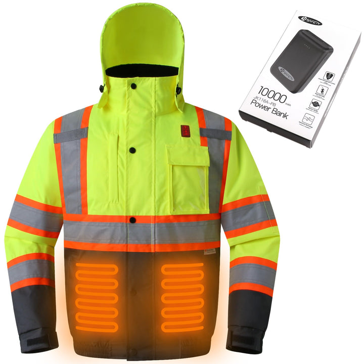 JKSafety 7 Pockets Heated Waterproof Winter Hi-Vis Safety Jacket (JK116A)