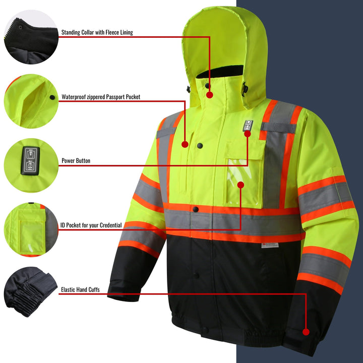 JKSafety 7 Pockets Heated Waterproof Winter Hi-Vis Safety Jacket (JK116A)