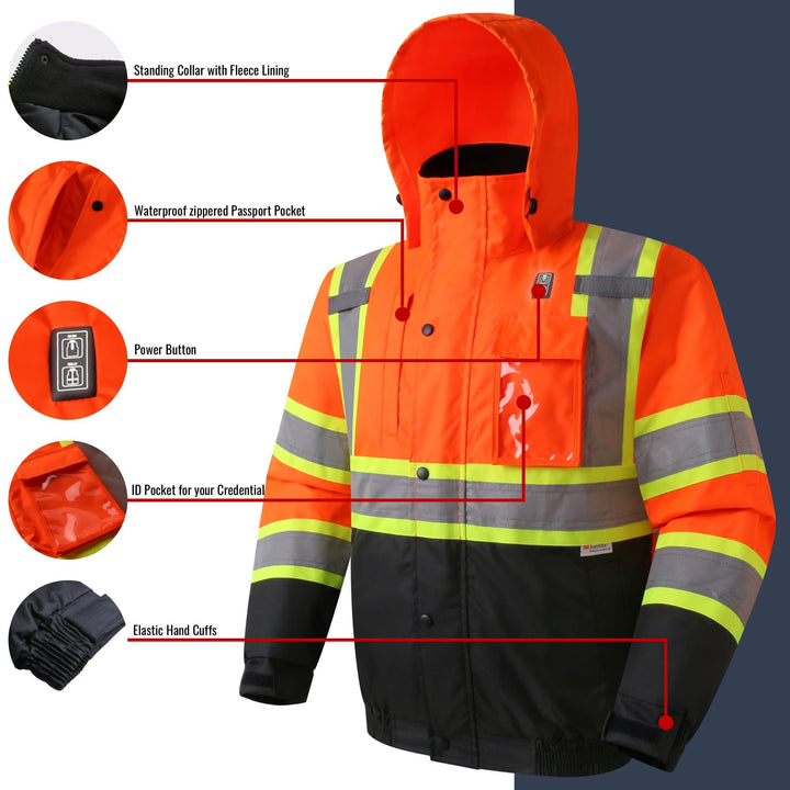 JKSafety 7 Pockets Heated Waterproof Winter Hi-Vis Safety Jacket (JK116A)