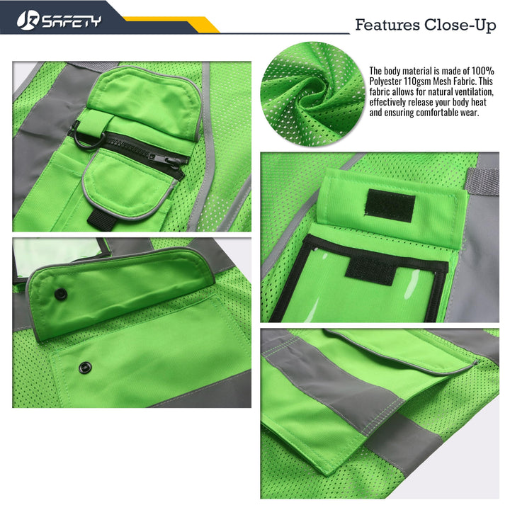 JKSafety 9 Pockets Mesh Hi-Vis Reflective Safety Vest (JK159)