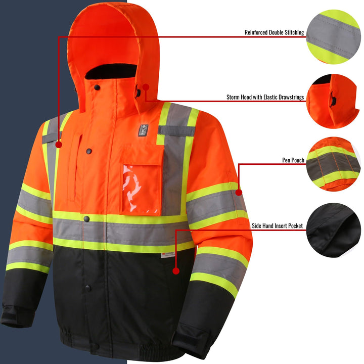JKSafety 7 Pockets Heated Waterproof Winter Hi-Vis Safety Jacket (JK116A)