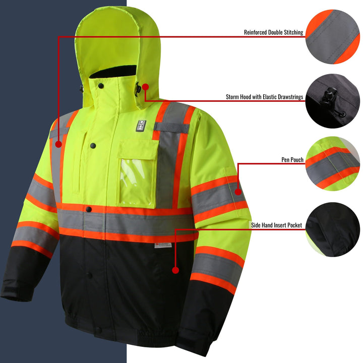 JKSafety 7 Pockets Heated Waterproof Winter Hi-Vis Safety Jacket (JK116A)