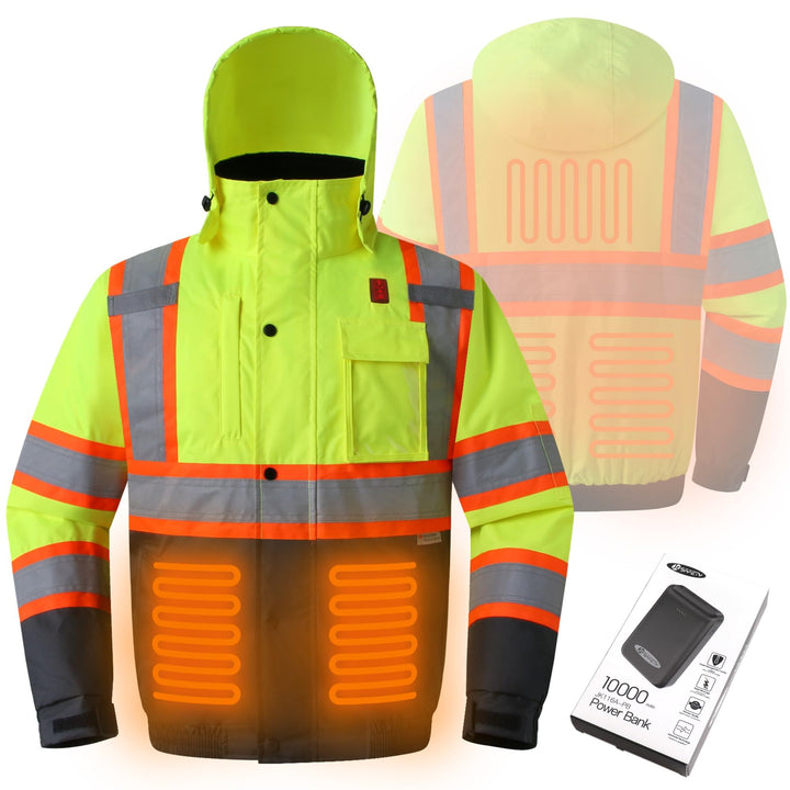 JKSafety 7 Pockets Heated Waterproof Winter Hi-Vis Safety Jacket (JK116A)