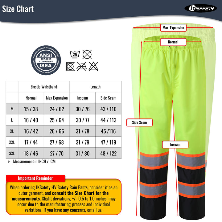 JKSafety Hi-Vis Rain Pants Waterproof 3M Scotchlite Rain Trousers (JK114)
