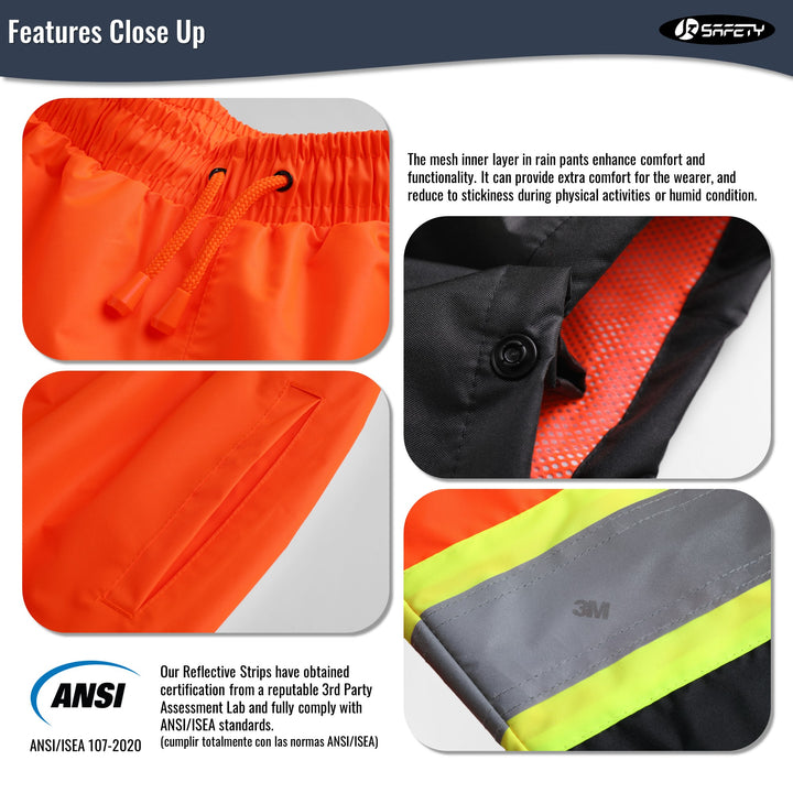 JKSafety Hi-Vis Rain Pants Waterproof 3M Scotchlite Rain Trousers (JK114)
