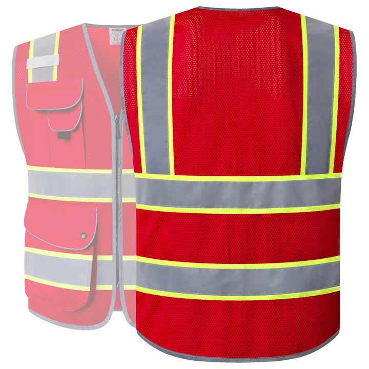 JKSafety 9 Pockets Mesh Two-Tone Hi-Vis Reflective Safety Vest (JK100)