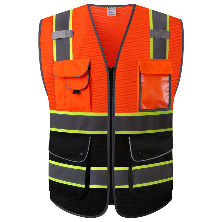 JKSafety 9 Pockets Mesh Two-Tone Hi-Vis Reflective Safety Vest, Black Bottom (JK100)