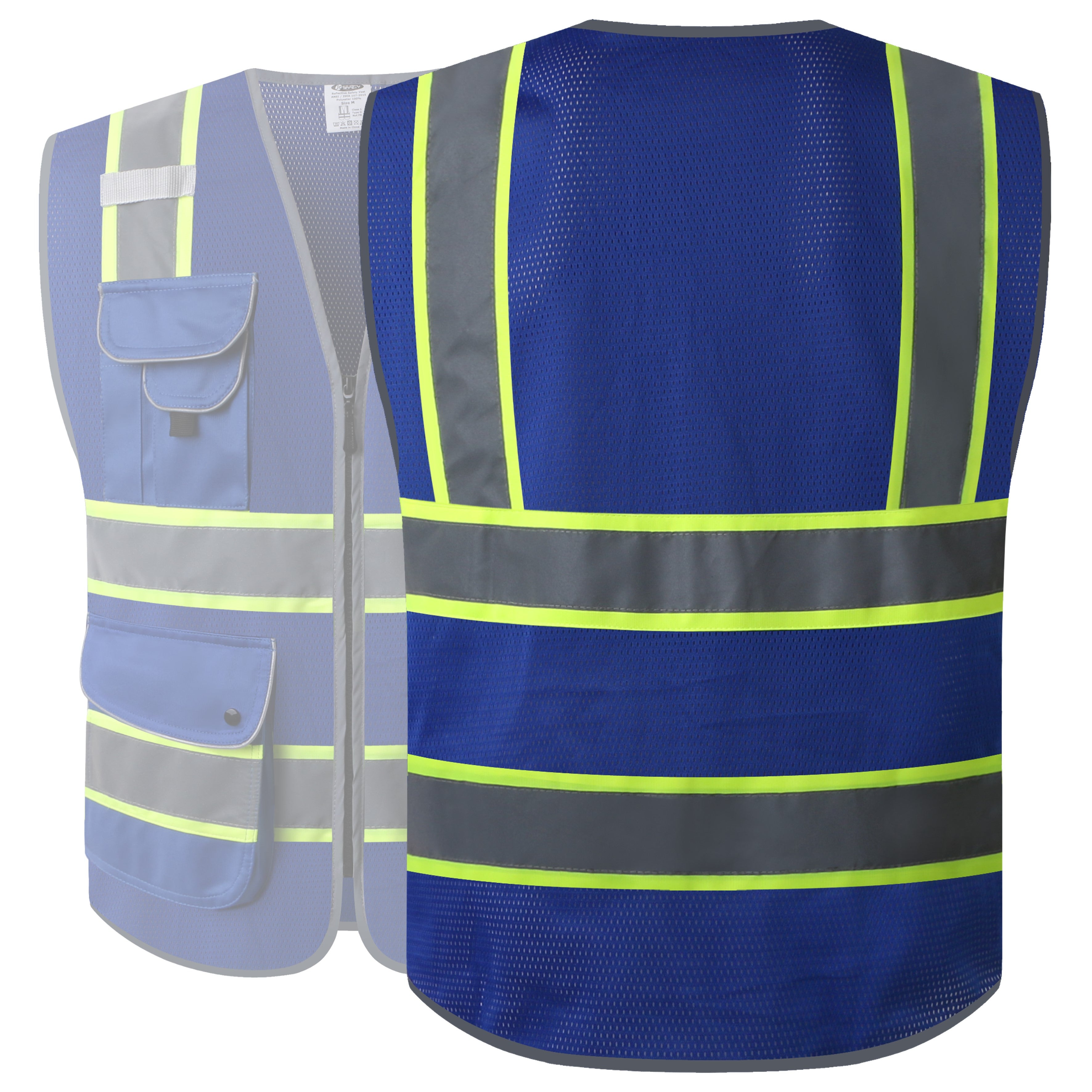 JKSafety 9 Pockets Hi-Vis Mesh Reflective Safety Vest, Two-Tone