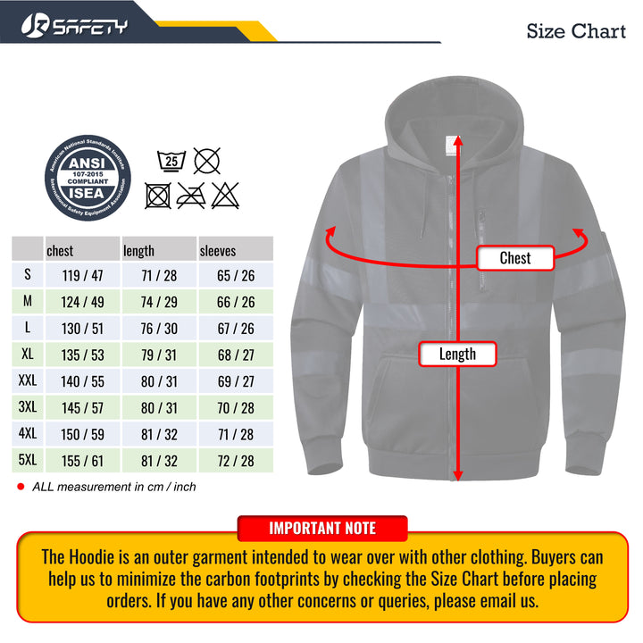 JKSafety 3 Pockets Fleece Fabric Hi-Vis Reflective Safety, Hoodie Hooded Safety Sweatshirt (JKHS120)