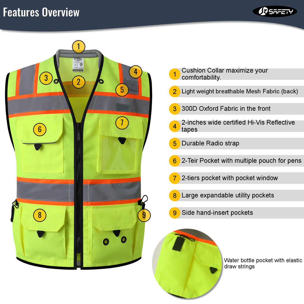 JKSafety Reflective Surveyor Safety Vest Cushioned Collar