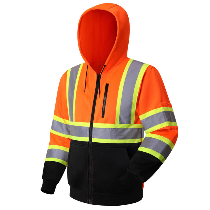 JKSafety Hi-Vis Reflective Safety Hooded Sweatshirt Zip-Up Hoodie (JKHS121)