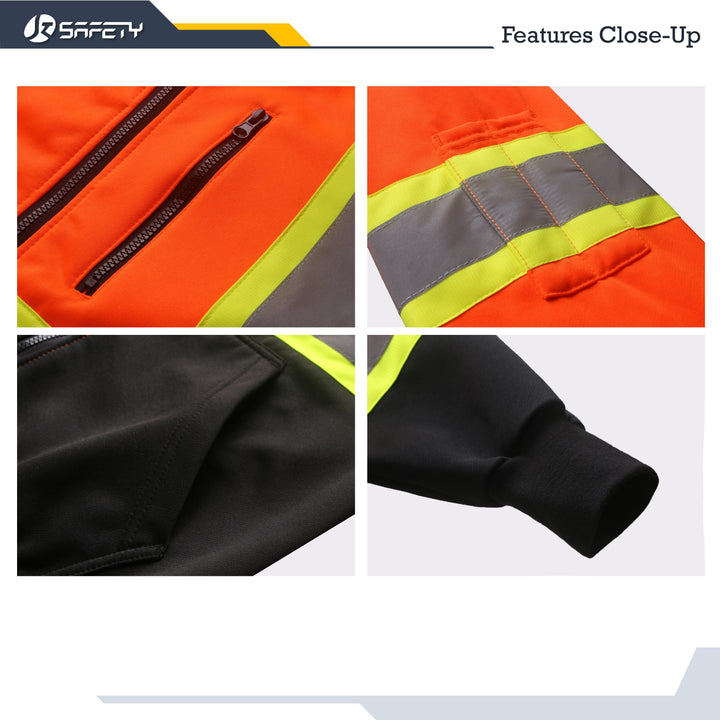 JKSafety Hi-Vis Reflective Safety Hooded Sweatshirt Zip-Up Hoodie (JKHS121)