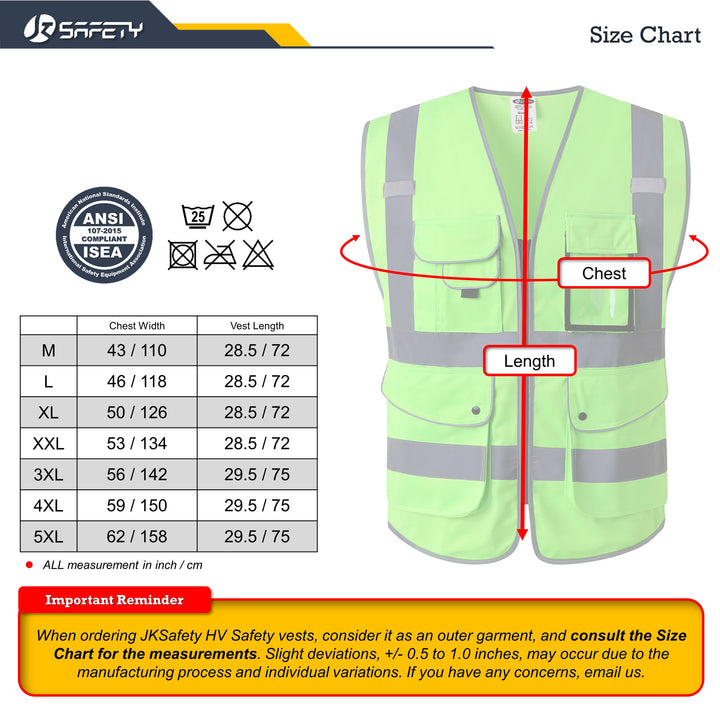 JKSafety Chaleco de seguridad reflectante de alta visibilidad con 9 bolsillos (JK150)
