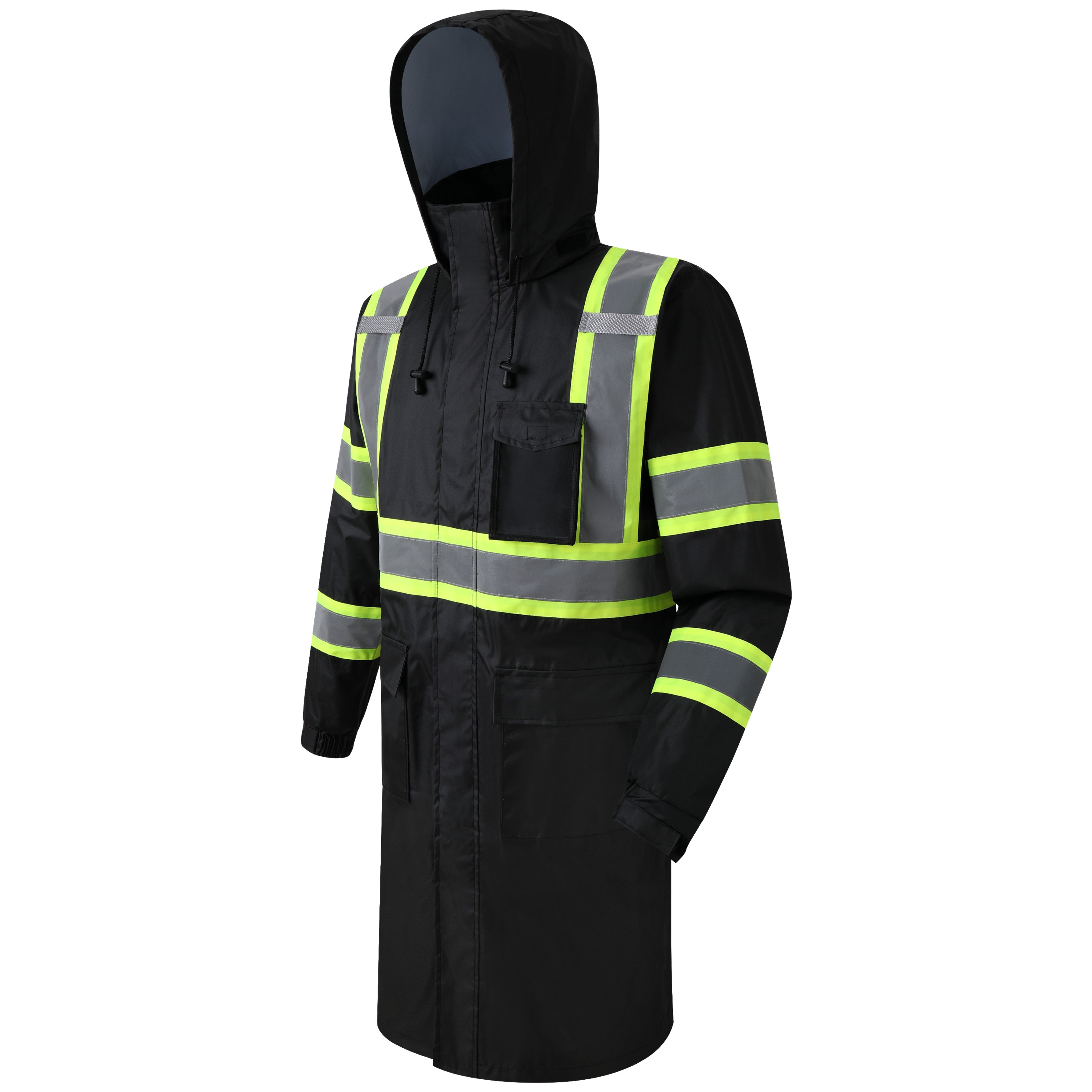 Ubon Men's Waterproof Reflective Safety Rain Jacket – Hooded, High-Vis Yellow With 300D Oxford Lining