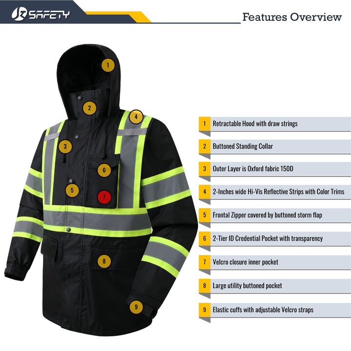 JKSafety Hi-Vis Rain Gear, Waterproof Reflective Rain Jacket and Pants (JKR117)