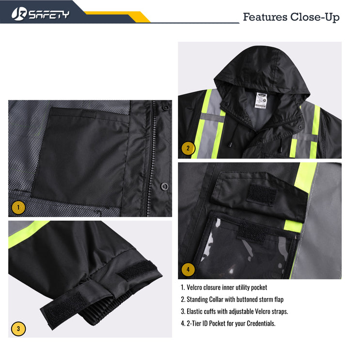 JKSafety Hi-Vis Rain Gear, Waterproof Reflective Rain Jacket and Pants (JKR117)