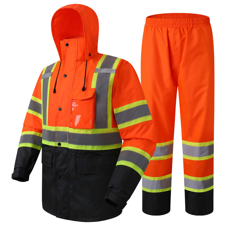 JKSafety Hi-Vis Rain Gear, Waterproof Reflective Rain Jacket and Pants (JKR117)