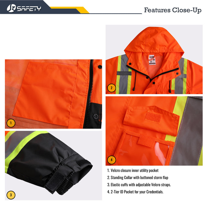 JKSafety Hi-Vis Rain Gear, Waterproof Reflective Rain Jacket and Pants (JKR117)