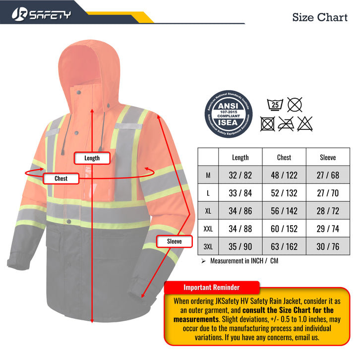 JKSafety Hi-Vis Rain Gear, Waterproof Reflective Rain Jacket and Pants (JKR117)