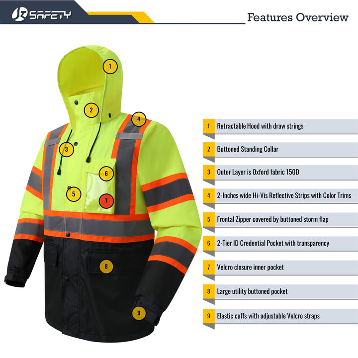 JKSafety Hi-Vis Rain Gear, Waterproof Reflective Rain Jacket and Pants (JKR117)