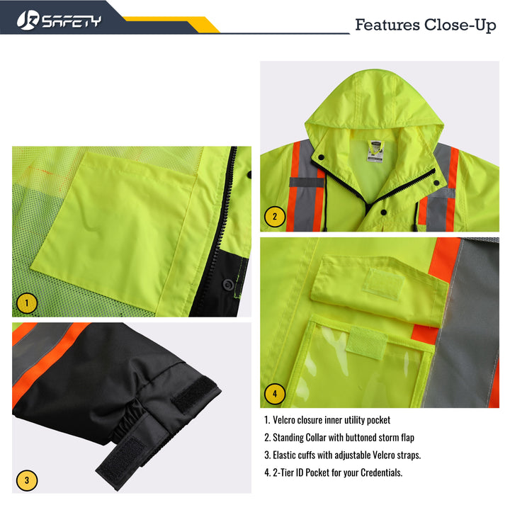 JKSafety Hi-Vis Rain Gear, Waterproof Reflective Rain Jacket and Pants (JKR117)