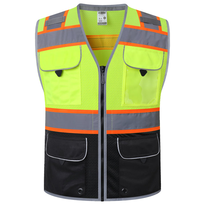 JKSafety 9 Pockets Mesh Hi-Vis Safety Vest, Black Bottom (JK189)