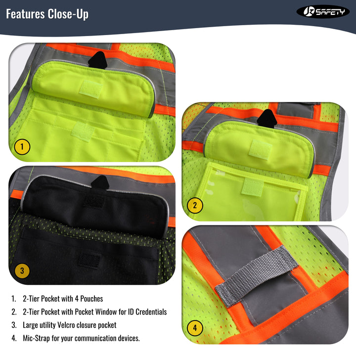 JKSafety 9 Pockets Mesh Hi-Vis Safety Vest, Black Bottom (JK189)