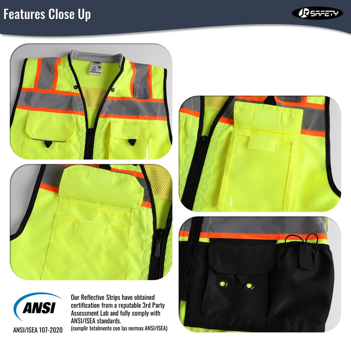 JKSafety Heavy Duty Reflective Surveyor Safety Vest Cushioned Collar (JK188)