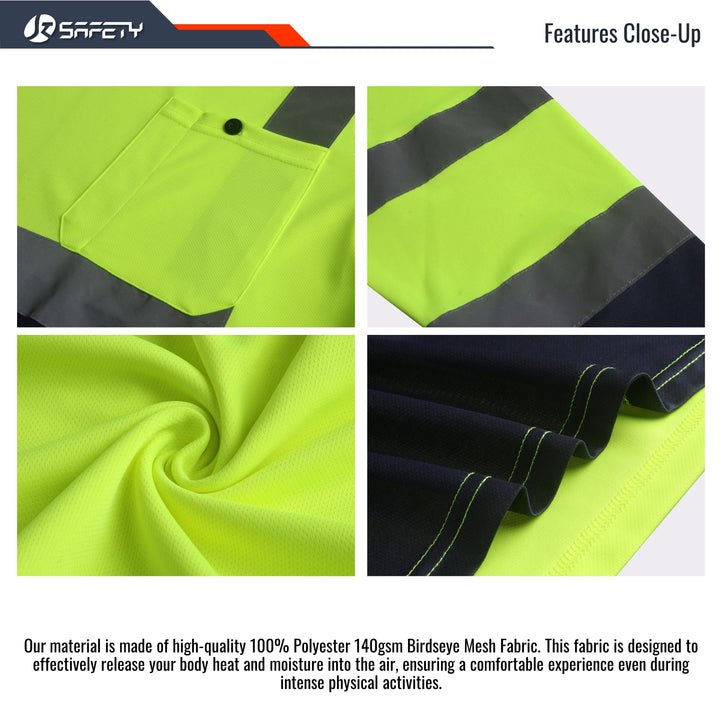 JKSafety Hi-Vis Reflective Safety Shirts with Long Sleeve, Black Bttom(JKT078)