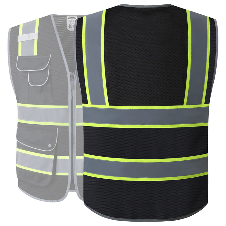 JKSafety Chaleco de seguridad reflectante de alta visibilidad de dos tonos de malla con 9 bolsillos (JK100)
