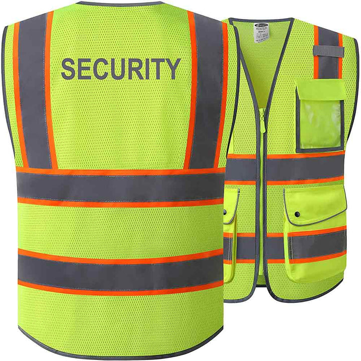 JKSafety Chaleco de seguridad reflectante de alta visibilidad de dos tonos de malla con 9 bolsillos, seguridad (JK100-SEC)