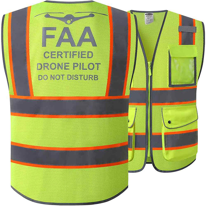 JKSafety 9 Pockets Mesh Two-Tone Hi-Vis Reflective Safety Vest, FAA Drone Pilot (JK100-FAA)