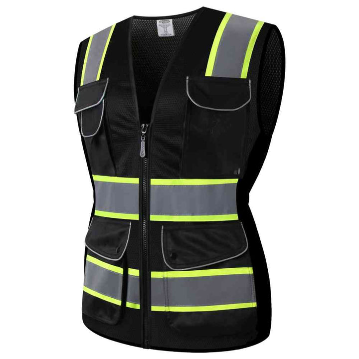 JKSafety Chaleco de seguridad reflectante de alta visibilidad de dos tonos de malla para mujer con 9 bolsillos (JK168)