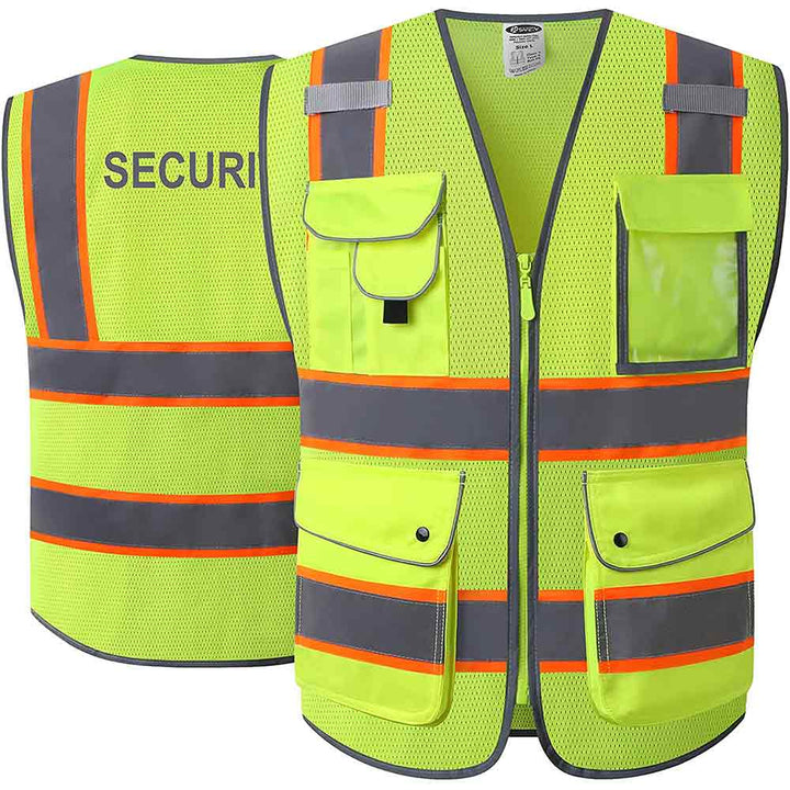 JKSafety 9 Pockets Mesh Two-Tone Hi-Vis Reflective Safety Vest, Security (JK100-SEC)