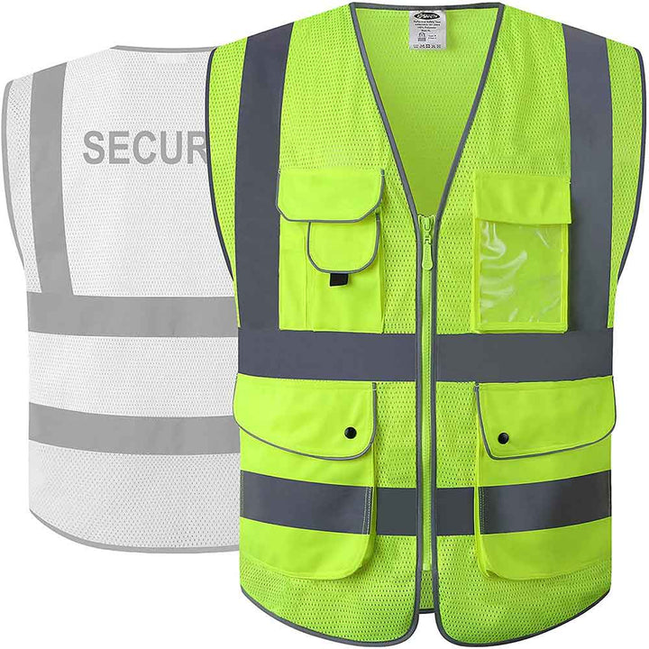 JKSafety Chaleco de seguridad reflectante de alta visibilidad de malla con 9 bolsillos, seguridad (JK200-SEC)